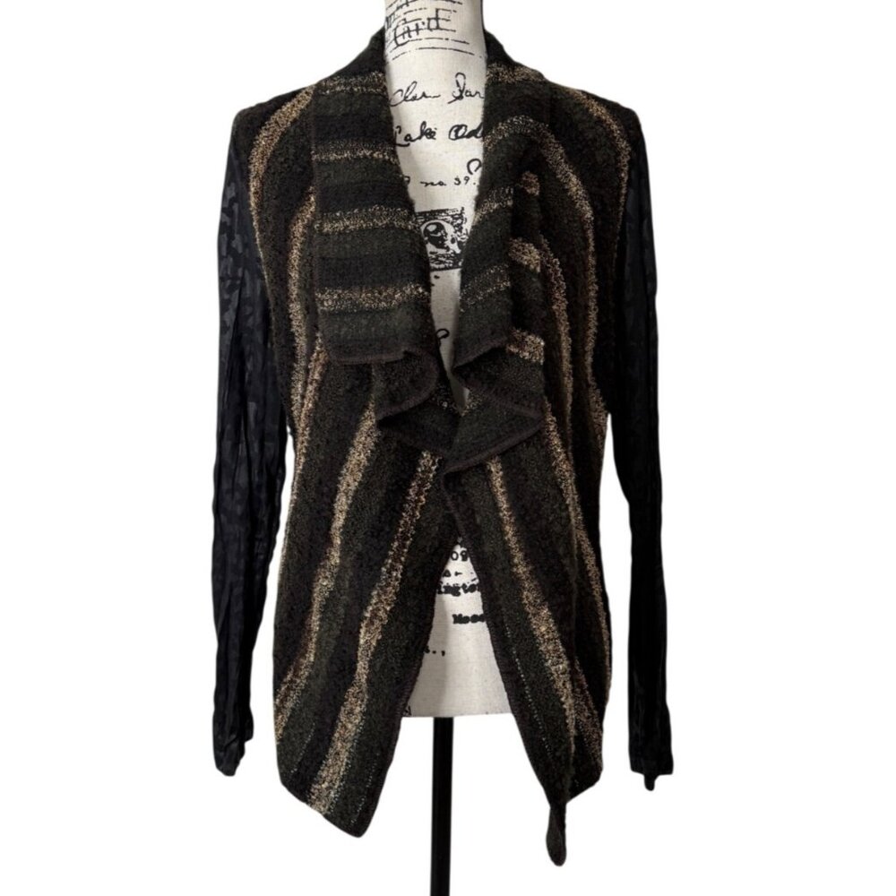 Alberto Makali Size L Striped Textured Knit Cardigan With Silky Sleeves Artsy